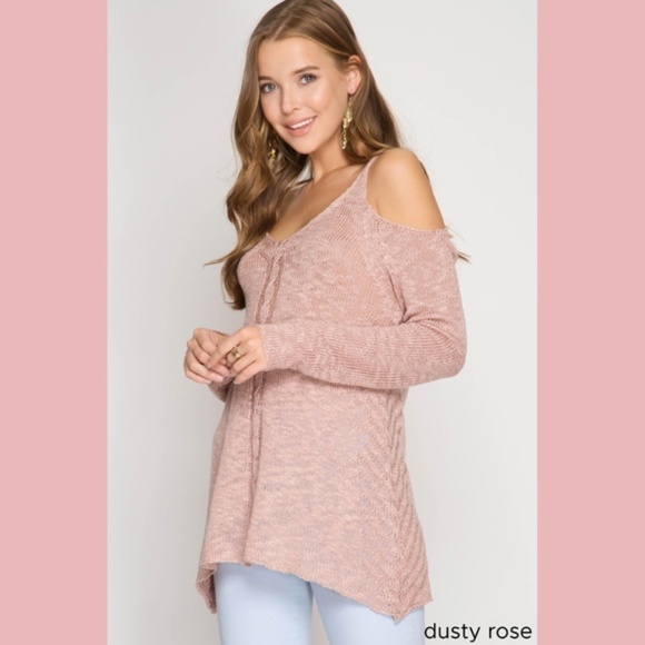 Sweaters - Long Sleeve Cold Shoulder Sweater